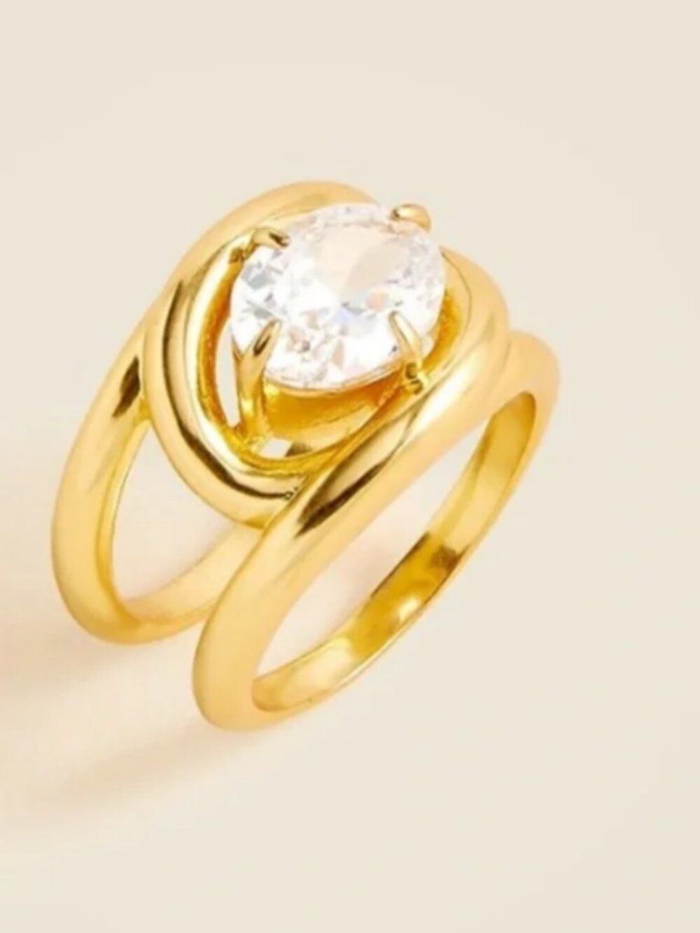 J.Crew Sculptural Crystal Ring – Gold Swirl Cubic Zirconia Ring - Size 8
